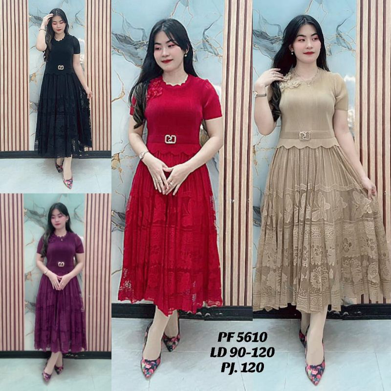 Dress Plisket Premium Mix Brokat