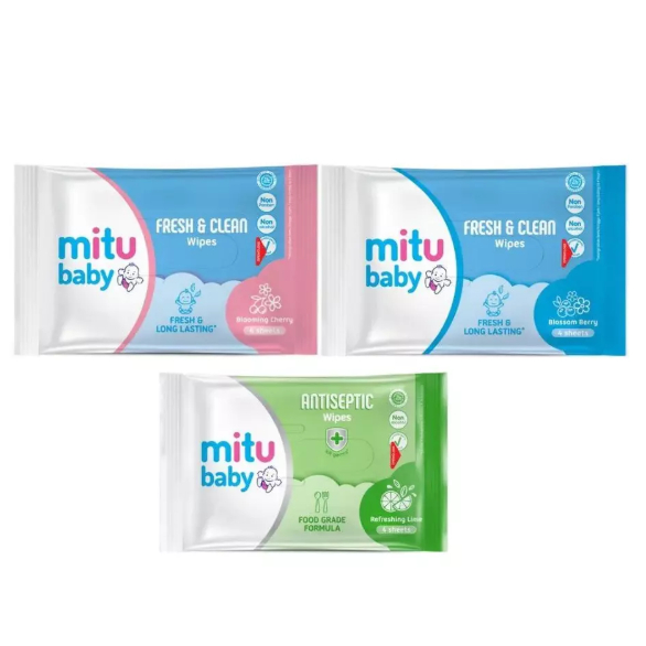 Mitu Tisu Basah Baby Wipes / Mitu Tisu Basah Sachet Isi 4 Sheet / Mitu Baby Tisu Basah Bayi