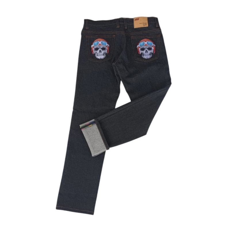 RAW DENIM SELVEDGE RAINBOW SKULL BLACK 14 OZ
