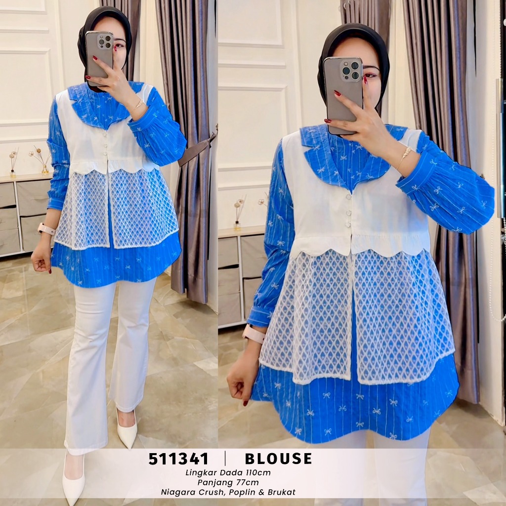 Darra.id | Wilona Blouse, Bahan Niagara Crush, Poplin, dan Brokat, LD 110 Fit to XL