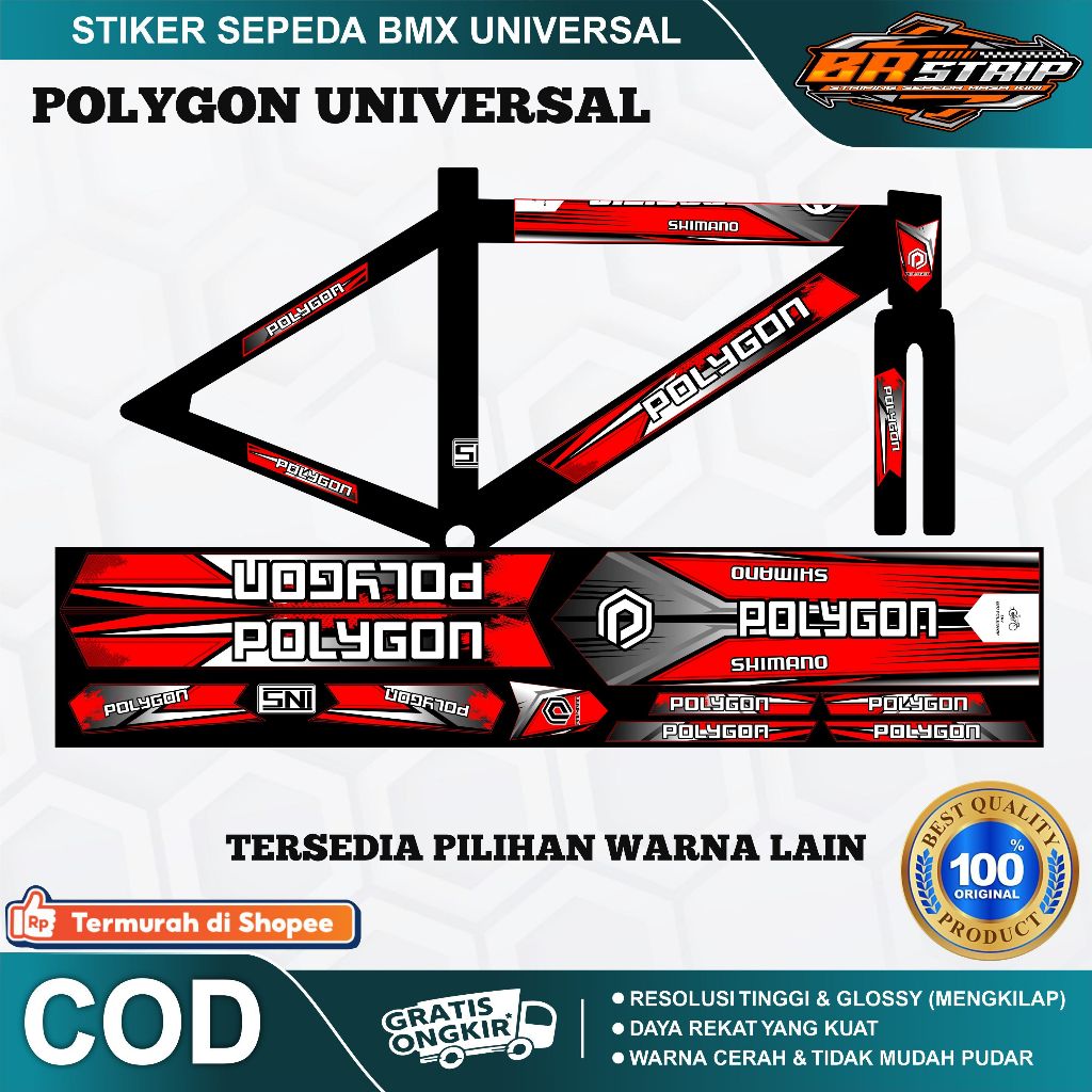 (COD) NEW stiker striping sepeda BMX 18 20 polygon decal glossy lentur anti air