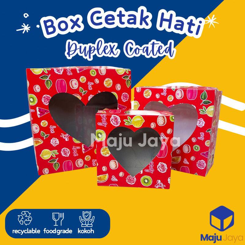 Maju Jaya - Box Tart Merah Cetak Hati Duplex Coated Tutup Tinggi / Dus Kue Window Hati Tutup Pisah M