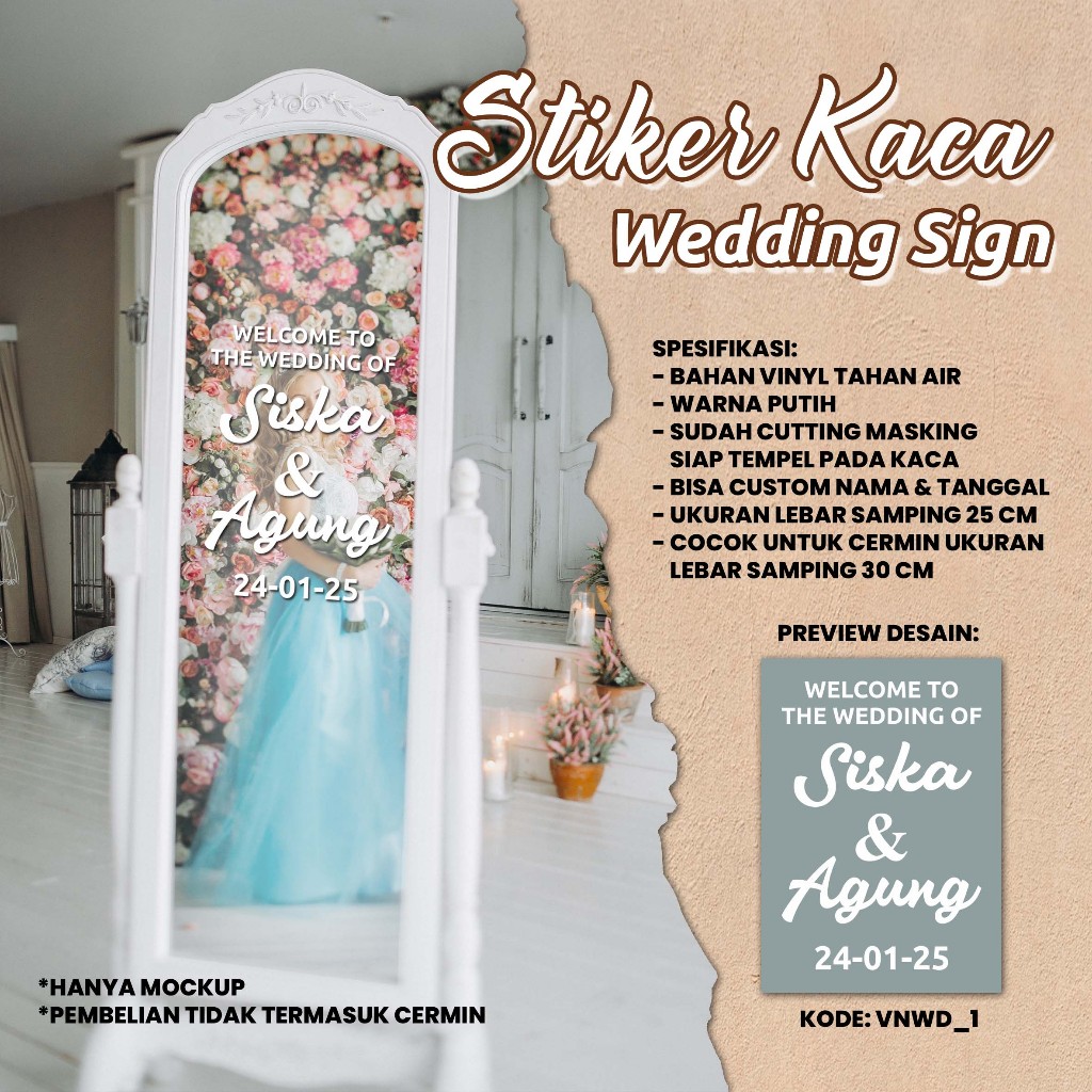 STIKER KACA CERMIN PERNIKAHAN - STIKER WEDDING SIGN CUSTOM