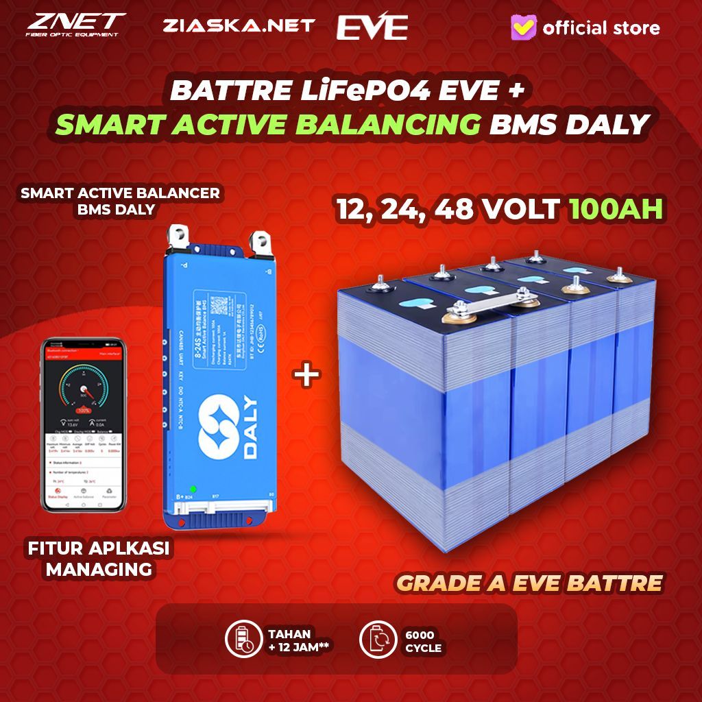 Battery Battre Batre Lifepo4 ACTIVE BALANCER 12V 24V 48V 100Ah dengan DALY BMS SMART Active Balance 