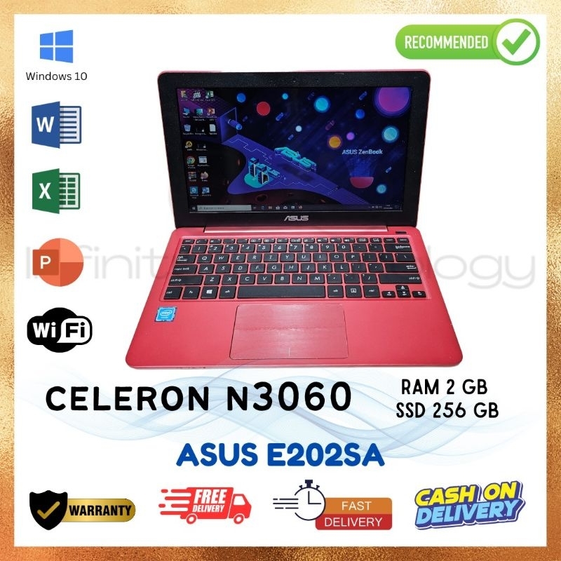 Asus E202s Laptop Pink Celeron Ssd 256 Gb Slim