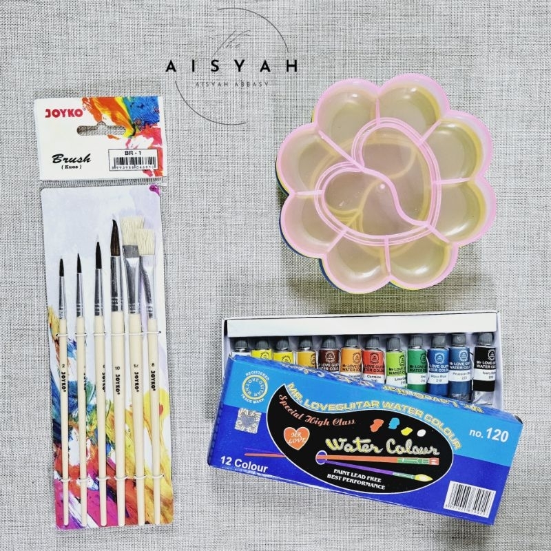 

satu shet paket melukis 3 in 1 palet kuas lukis cat air satu paket murah