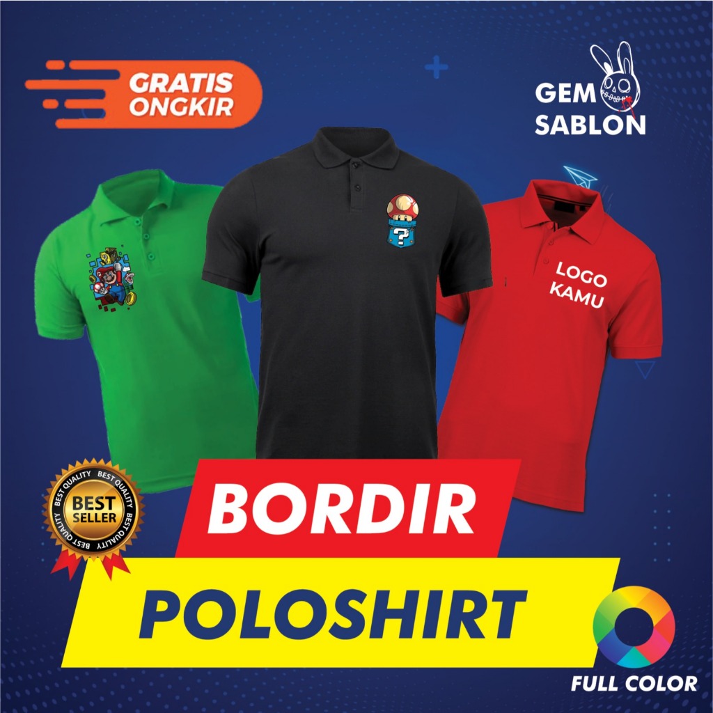 Kaos Polo Bordir Custom Nama / Logo | Polo Shirt Kerah Bisa Desain Sendiri
