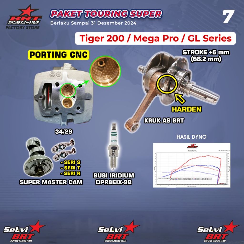 PAKET TOURING BRT HEAD PORTING CNC 34/29 KRUK AS MASTER CAM NOKEN AS BUSI IRIDIUM TIGER MEGA PRO GL 