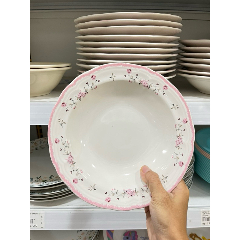 SATUAN PIRING MAKAN KERAMIK SHABBY PINK SUPER TEBAL/PIRING MAKAN BUNGA PINK SERBAGUNA