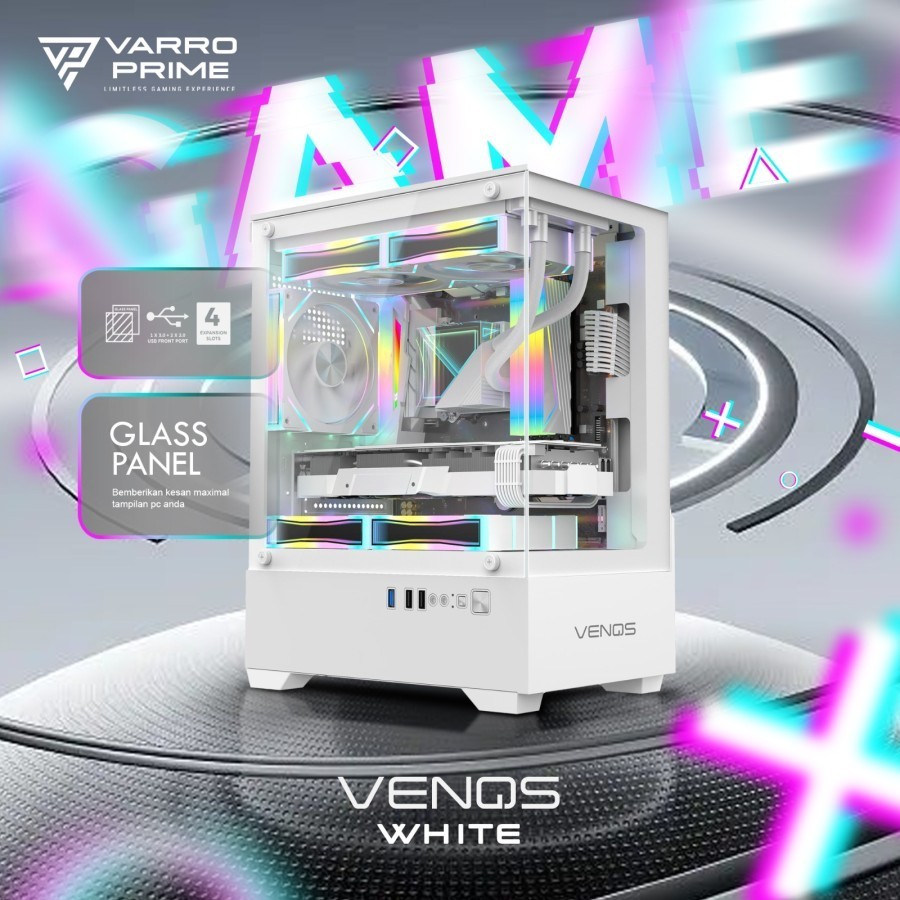 Casing Pc Gaming Varro Prime Venos M-ATX Include 3Fan RGB