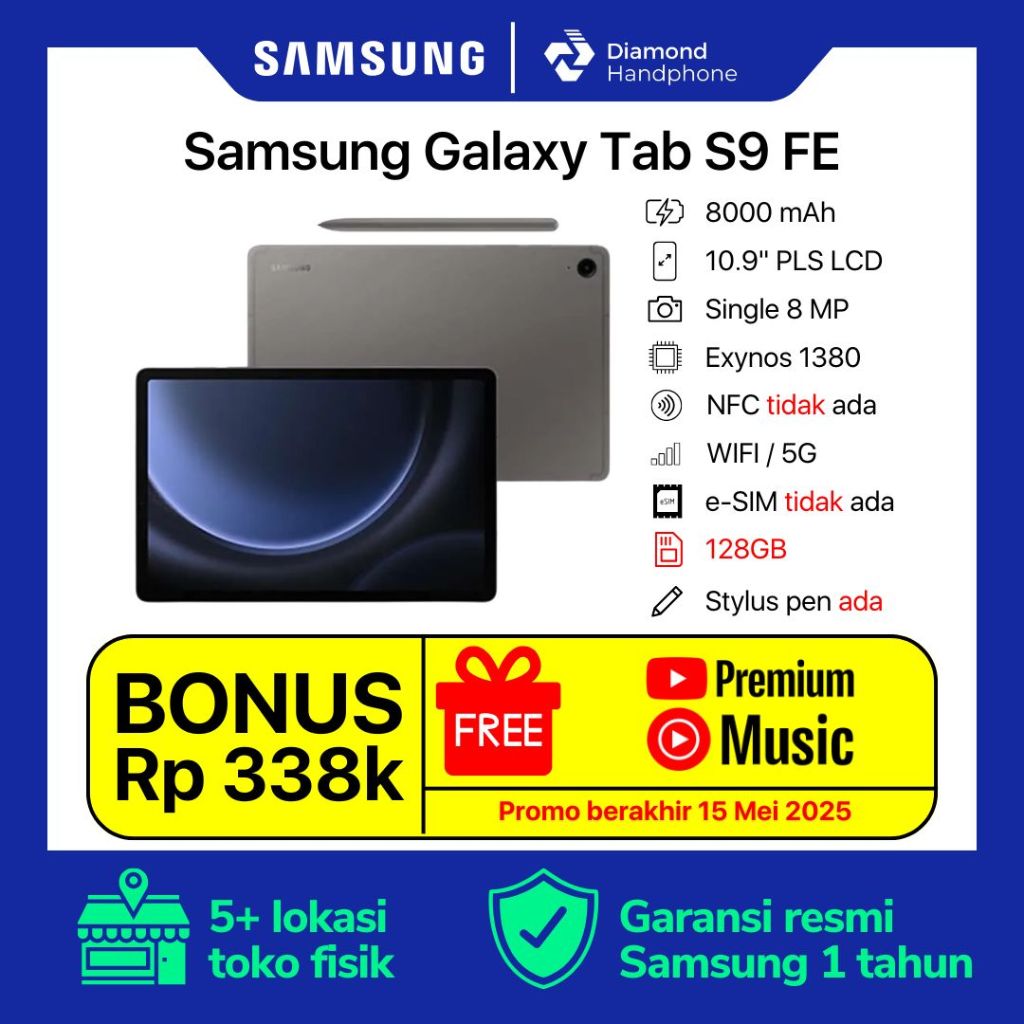 Samsung Galaxy Tab S9 FE WIFI 5G 6/128 6/128GB 6GB 128GB Garansi Resmi