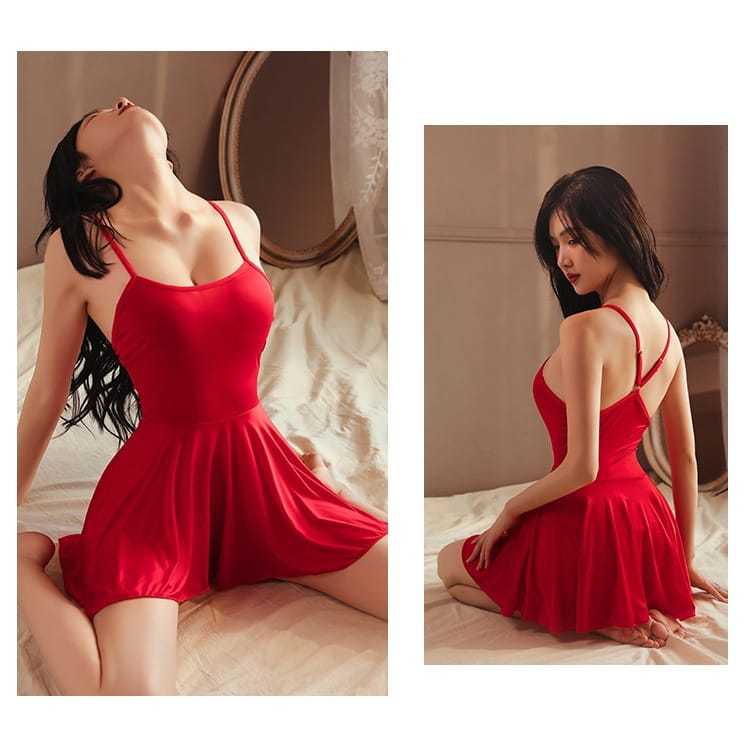 Gaun Lingerie Seksi Suspender Pakaian Tidur Berongga Punggung Terbuka Wanita Piyama