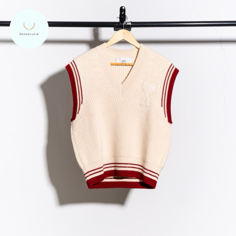 Ami Paris Ami de coeur logo patch ribbed sleeveless sweater