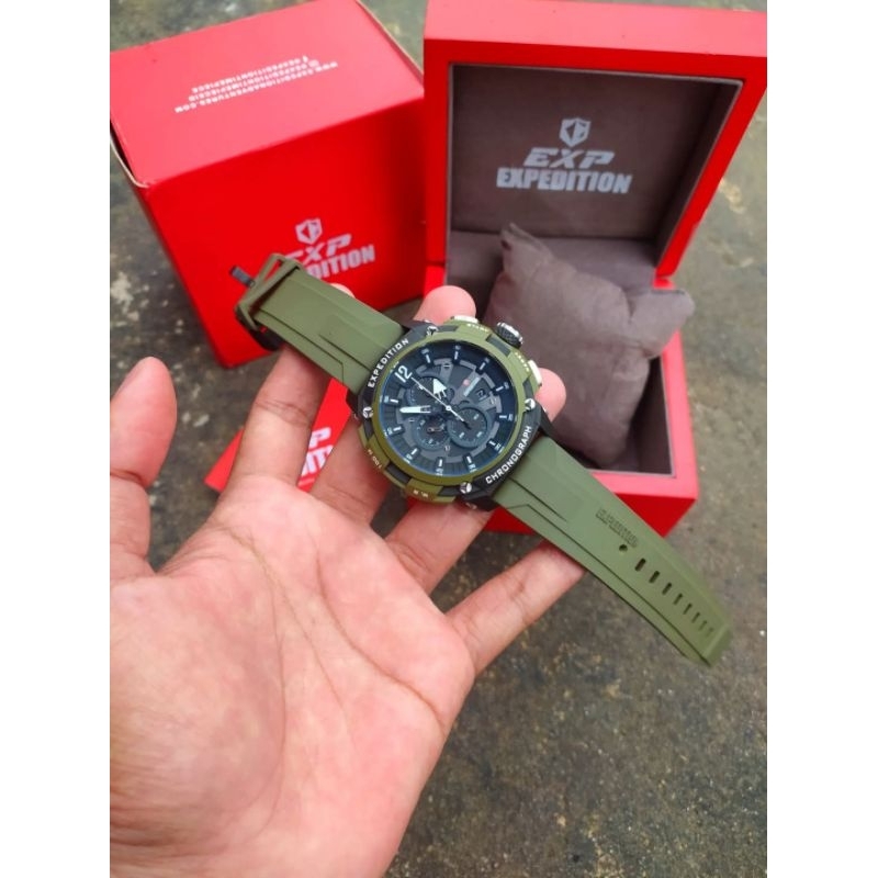 Jam Tangan Expedition E6781 M Hijau Army Lengkap Bekas Original