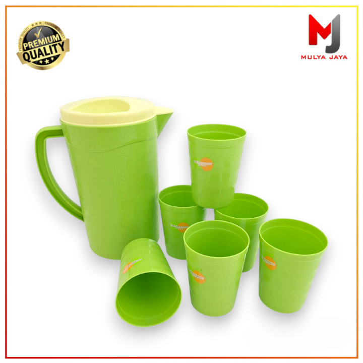 Mulya Jaya Set Teko Air Plastik 2 Liter Dan Gelas Minum Kecil Plastik Golden Sunkist