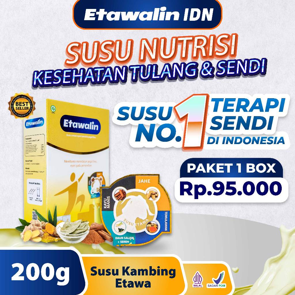 

Etawalin Original Paket 1 Box Ori Asli Atasi Nyeri Pinggang Sendi Lutut Rematik Asam Urat 200 gram