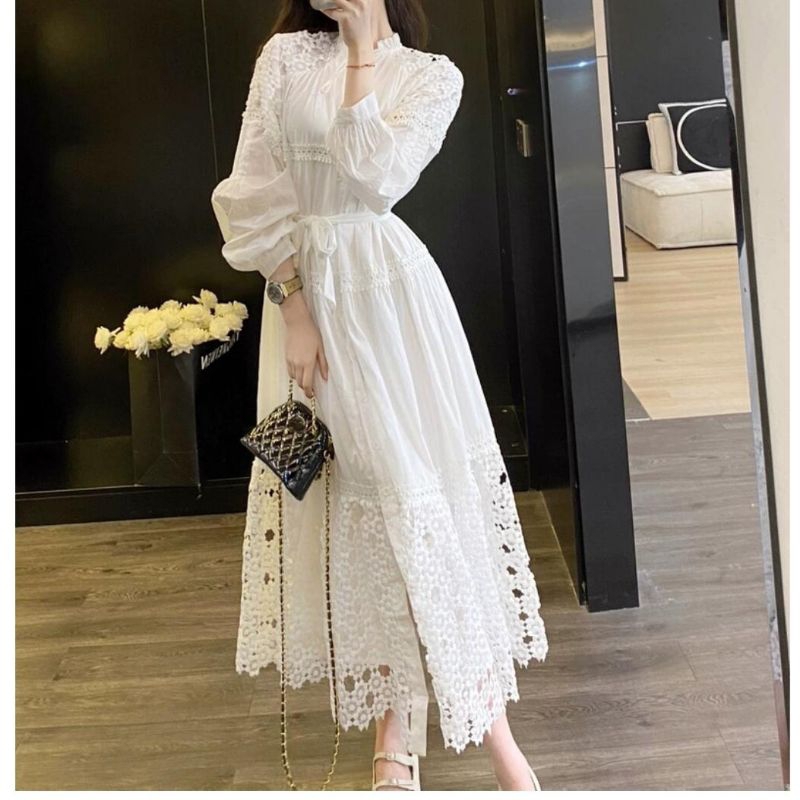 56000 Baju maxidress longdress ALASKA EMBROIDERED COTTON MAXI DRESS POLOS hitam putih mocca Korean s