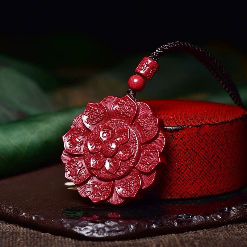 RKF08-05 Kalung ZhuSha Tali Hitam Ukiran Teratai