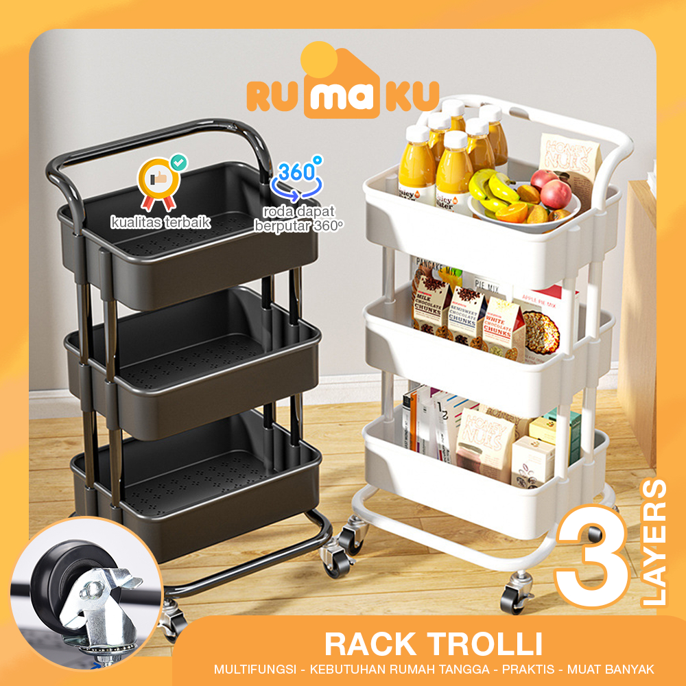 Rumaku Rak Troli Susun Dapur Kamar Mandi Rak Sudut Rack Salon Stainless Steel Dengan Roda Dorong Ser