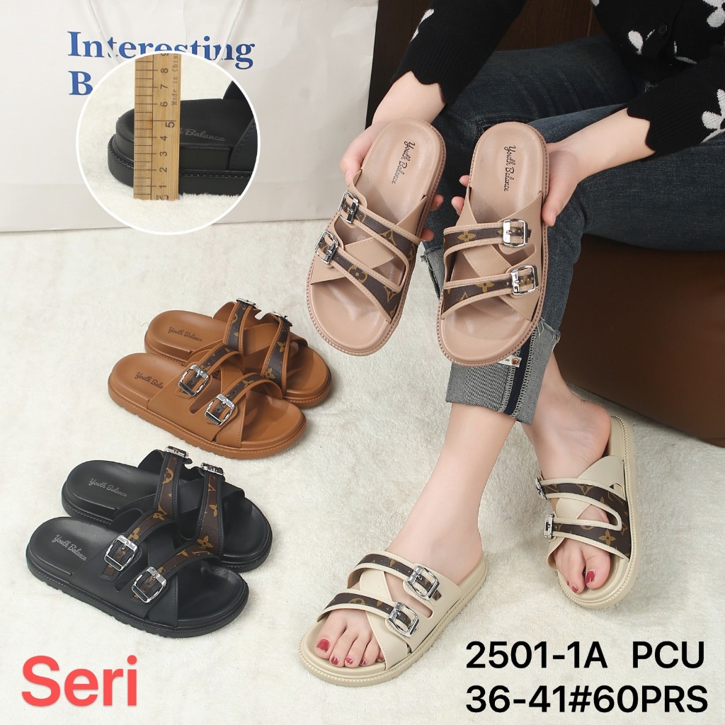 Sandal Selop Youth Balance Model Corak Silang 2501 / Sandal Wedges Wanita Terbaru
