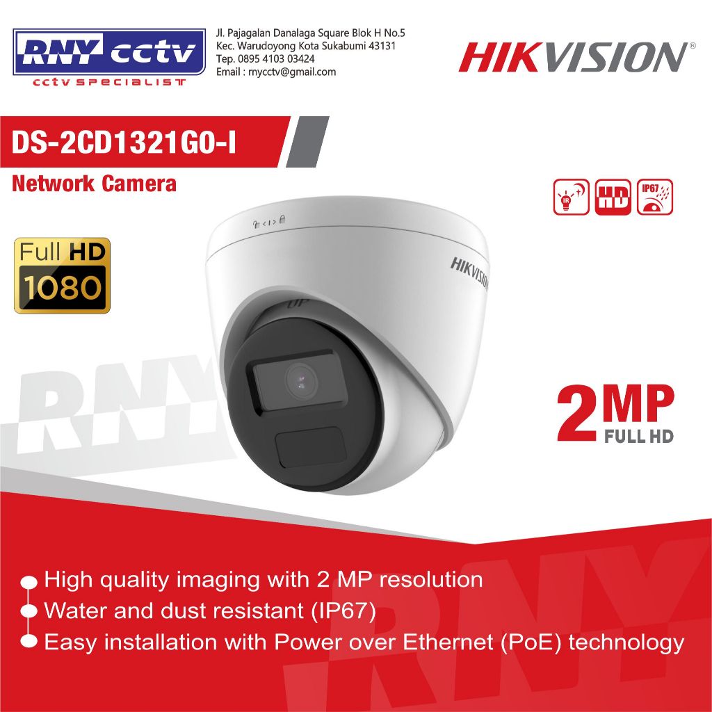 IP Camera CCTV Indoor HikVision 2 MP Fixed Turret Network Camera - DS-2CD1321G0-I