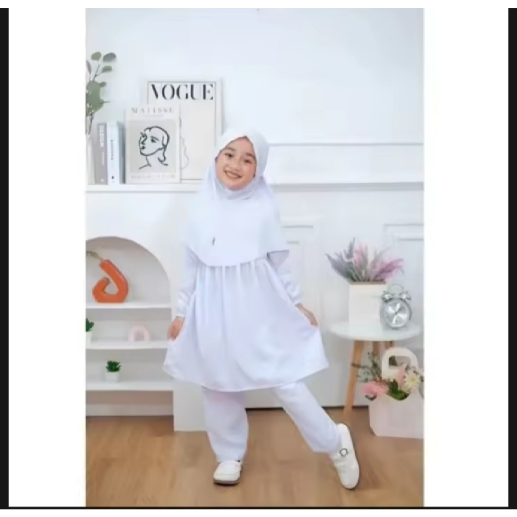 Baju Ihrom Anak Perempuan Putih Bersih Aresha Collection untuk Manasik Haji Muslim - Gamis Setelan C