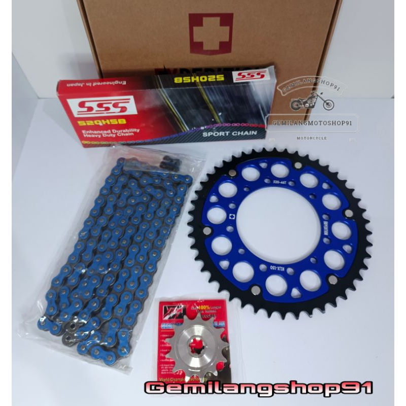 Gear set 520 EXPEDITION Biru KLX 150 DTRACKER 150 set rantai Biru SSS