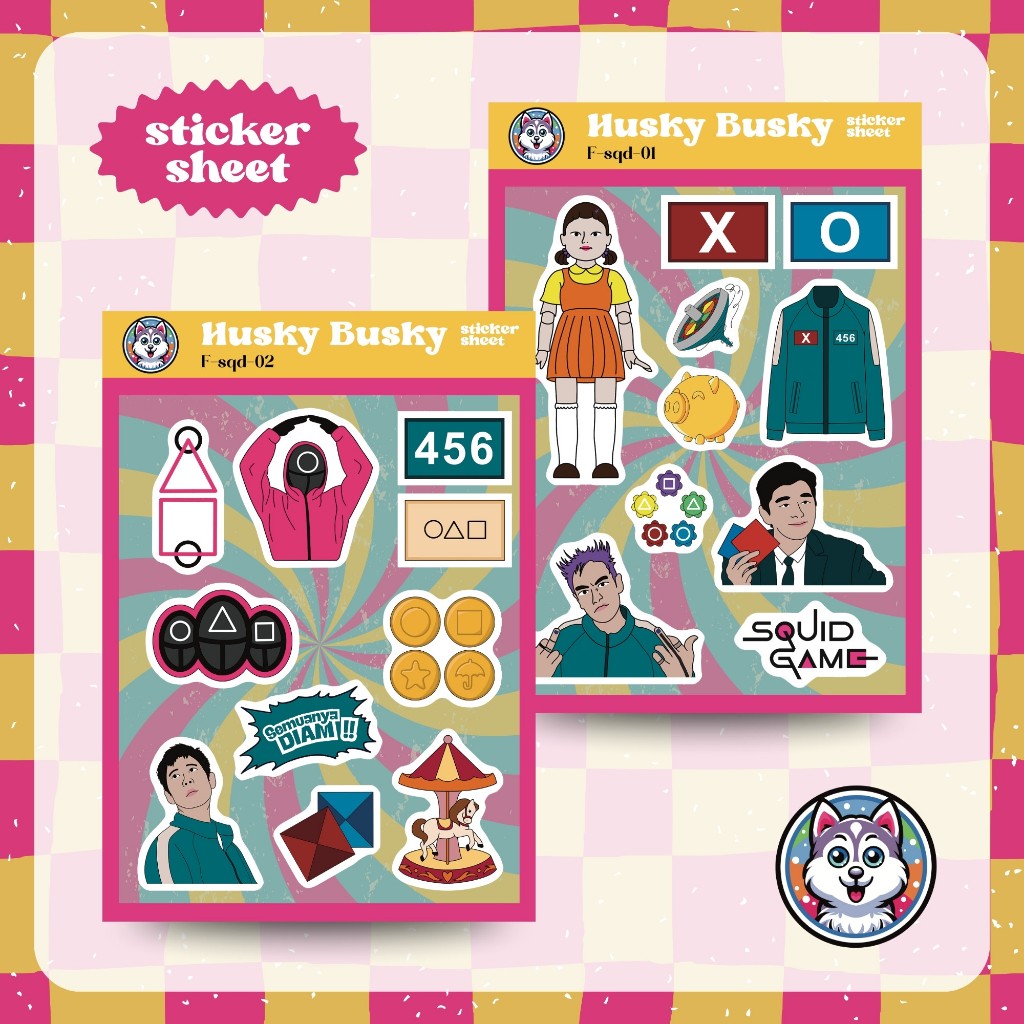 

Squid Game stiker vinyl kiss cut A6 drakor lucu (sticker sheet korea dekorasi laptop hp lucu)