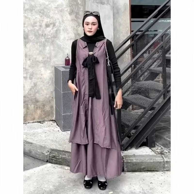 CANTIQU - SET VEST ROK MAYUNG KATUN TWILL / ONE SET ROK VANILLA 2 IN 1 / DRESS SET OUTER PITA JUMBO