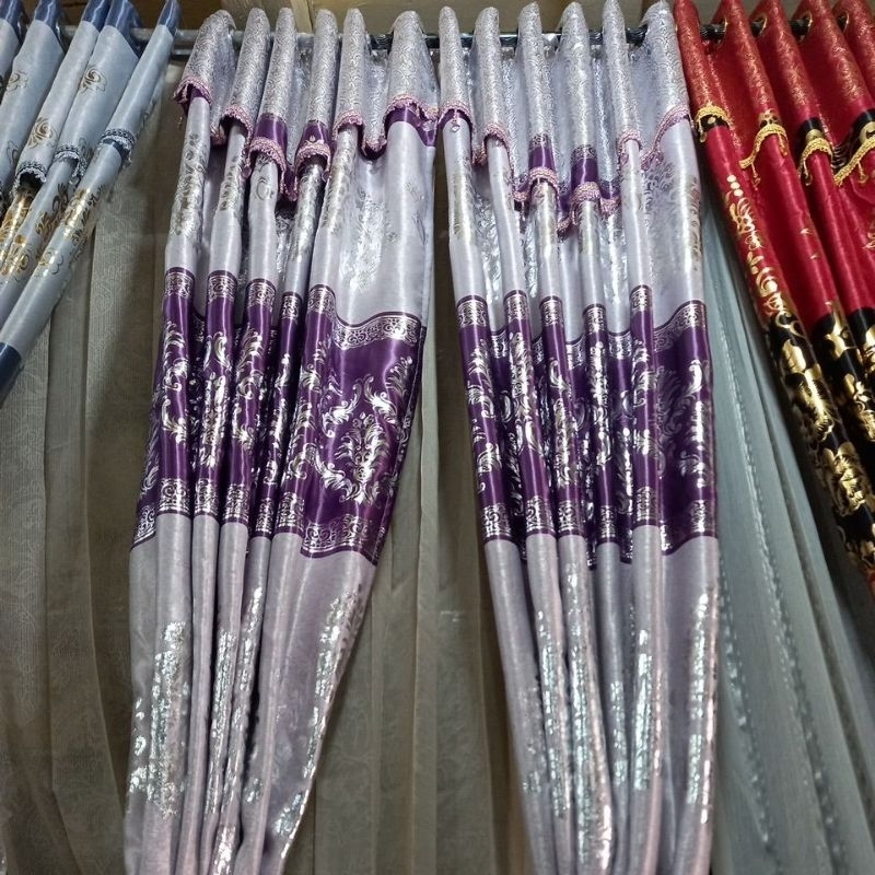 Jual gorden bludru printing ungu termurah dimakassar