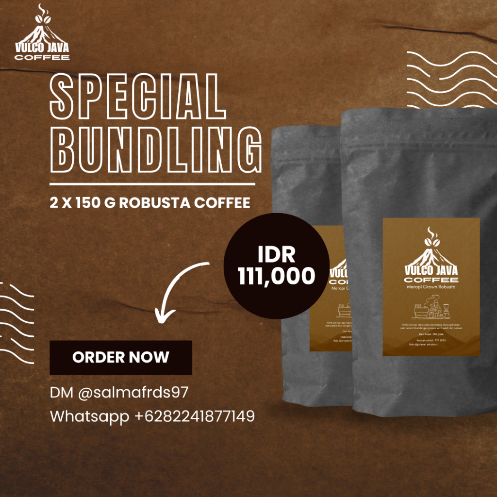 

Vulco Java Coffee Paket Ngopi Bareng 2x150g Robusta Kopi Bubuk Asli Merapi Petruk