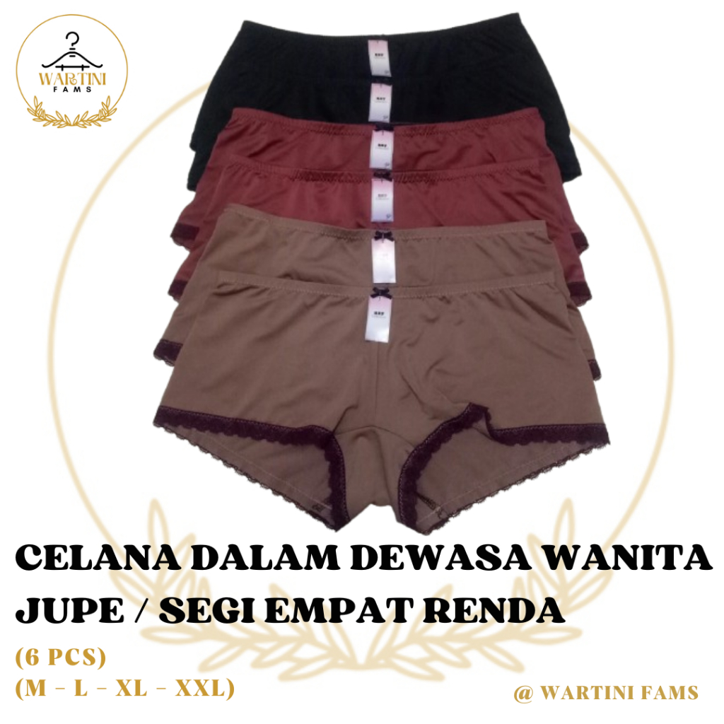 (Harga 6 PCS) Celana Dalam Wanita Dewasa - CD Wanita Dewasa Jupe - Segi Empat Premium Renda Spandek 