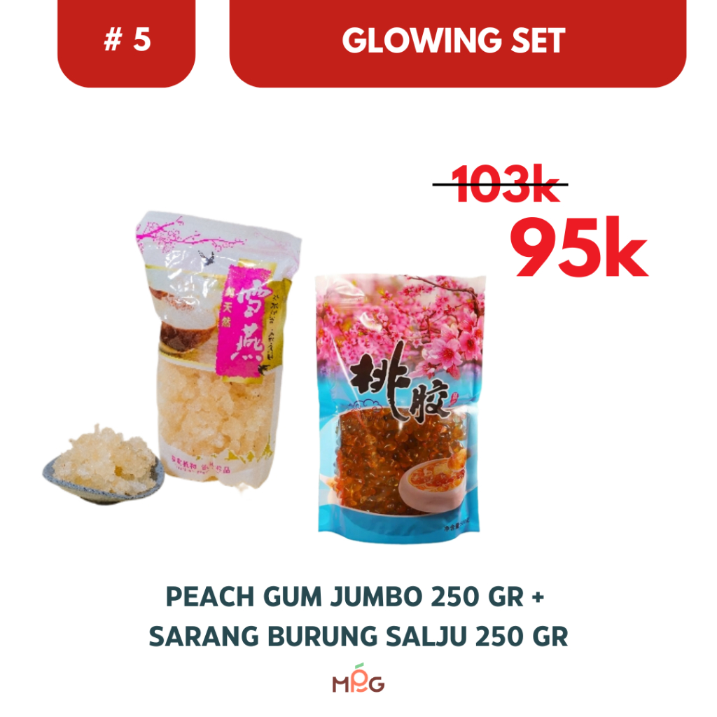 

Mending Peach Gum - [READY INSTANT] Paket Glowing Set 5 (Peach Gum Jumbo 250gr + Sarang Burung Salju 250gr)