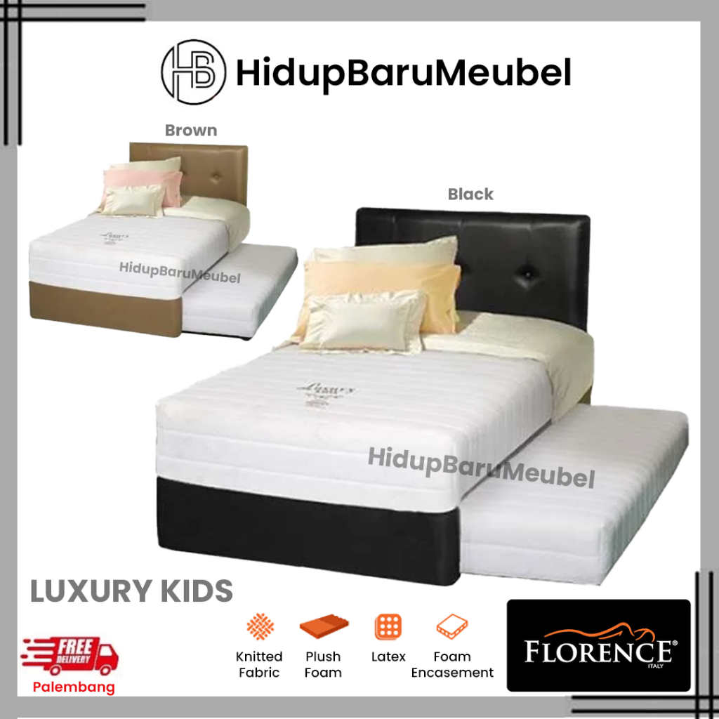 Bed Sorong Florence 2 IN 1 LUXURY KIDS / Bed Dorong Anak Spring Bed Kasur Matras 2in1 Springbed Teba