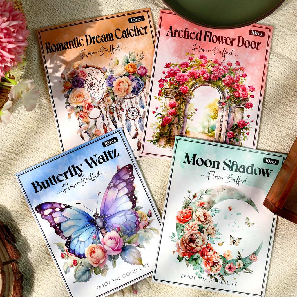 

10pcs Stiker PET Seri Balada Bunga Dekorasi Buku Pegangan Retro Sederhana Stiker Perekat Diy Journal Scrapbook