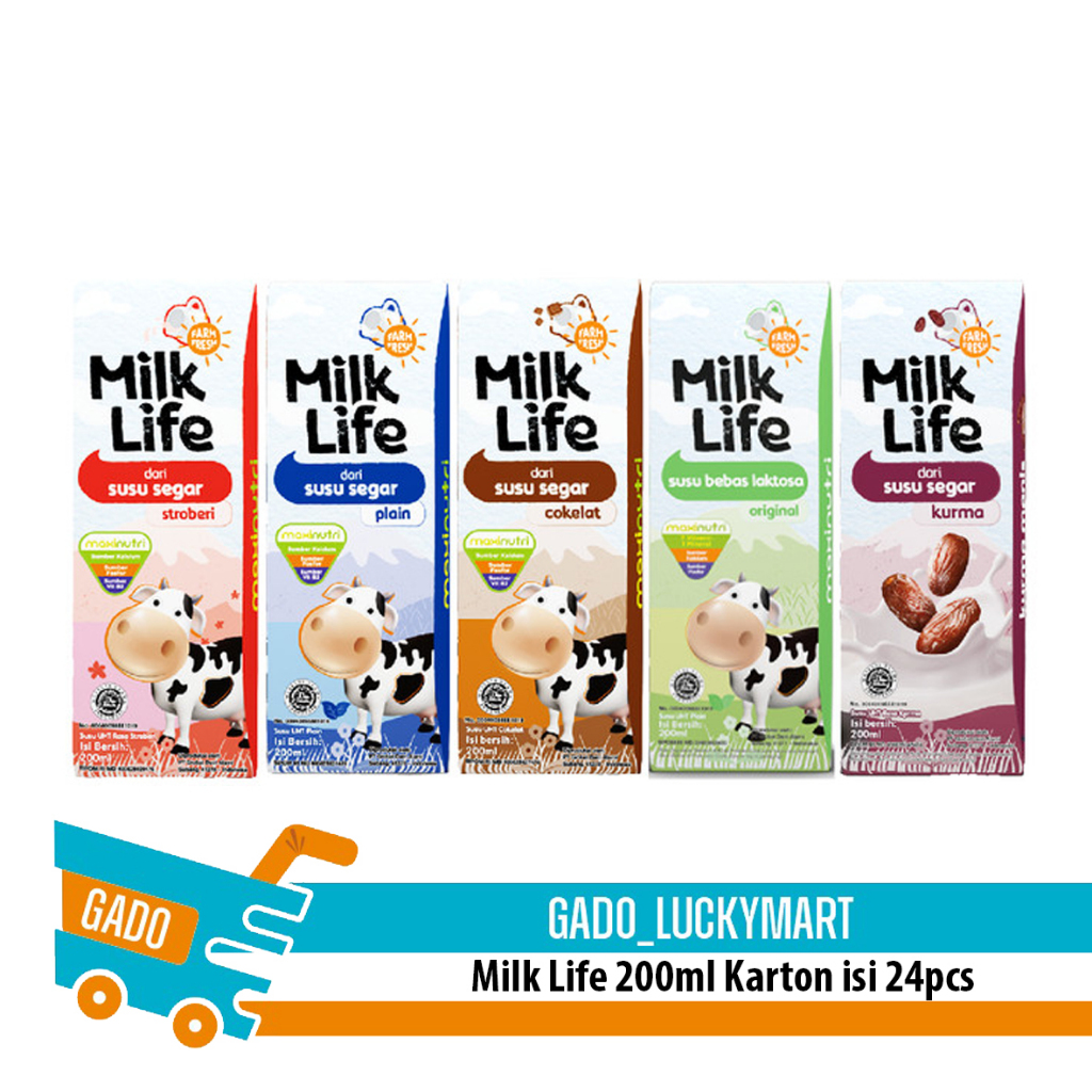 

Milk Life bebas lactosa 200ml 1 dus/milklife 200ml lactose free UHT coklat strawberry plain/milklife dus karton