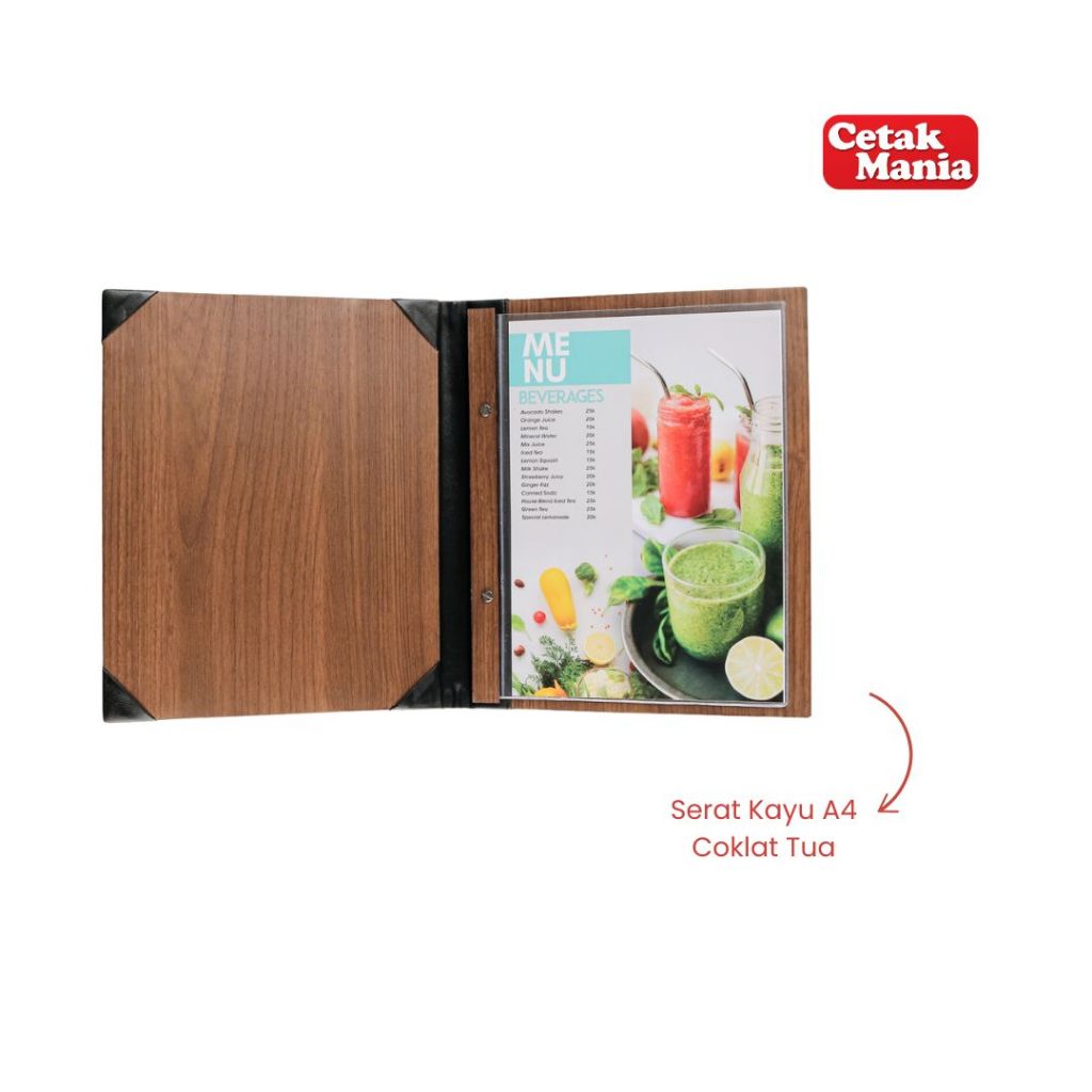 

InJO Cetak Mania - Buku Menu Kayu Vinyl Jepit Baut Isi Plastik Mika A4 dan 15x30 Coklat Muda, Coklat