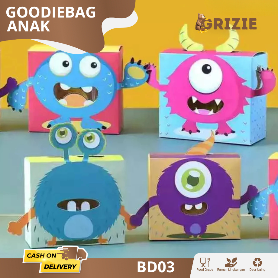 

Goodiebag anak / Goodiebag souvenir / Box ultah anak / Box kartun monster I BD03