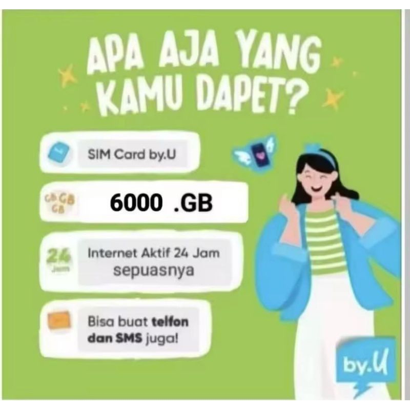 BAYAR DI TEMPAT Promo diskon awal tahun Kartu By.U Full Unlimited Tanpa Batas Kuota 5000,GB Selama 5