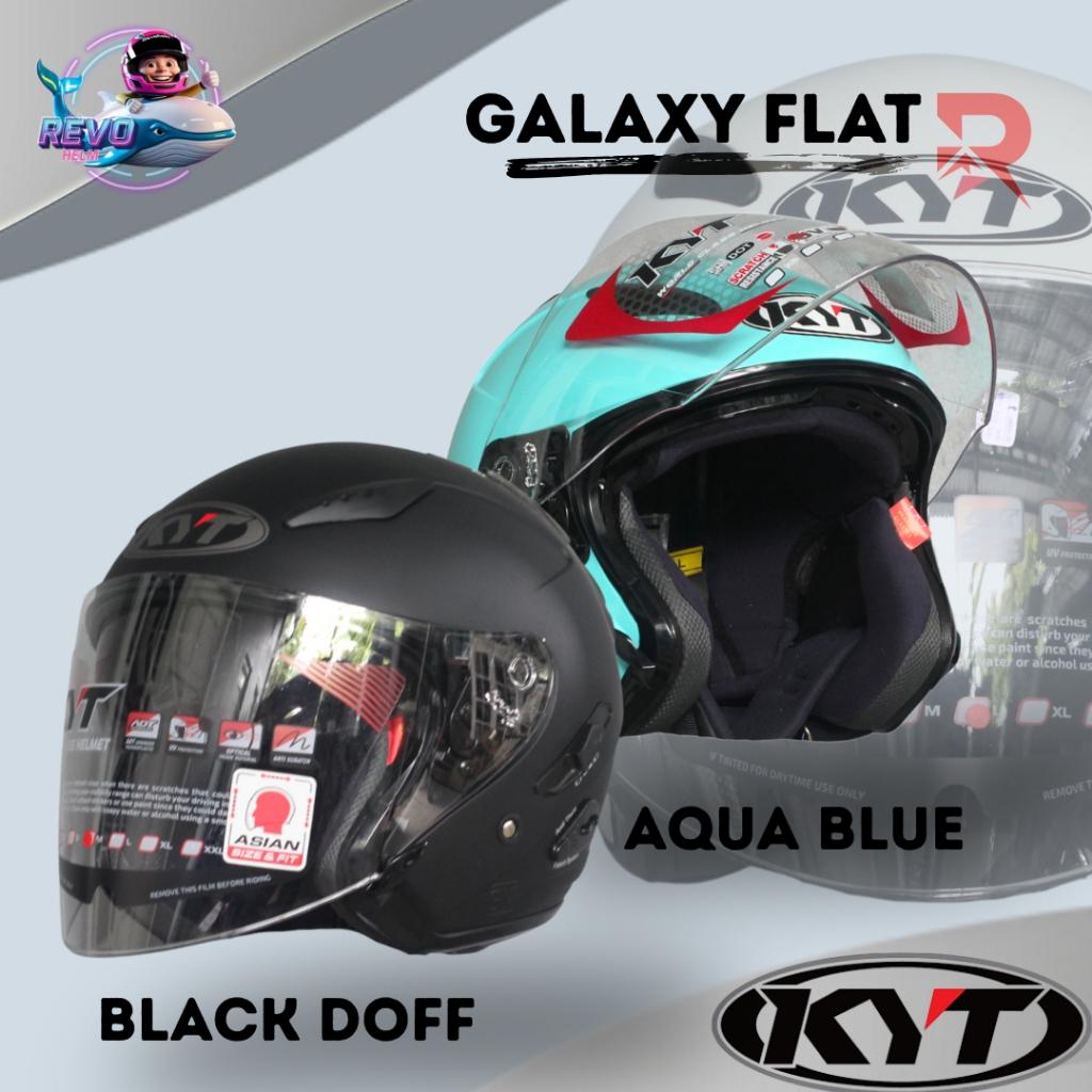 HELM KYT GALAXY FLAT R - BLACK DOFF SOLID ORIGINAL HALF FACE DOUBLE VISOR PRIA & WANITA DEWASA
