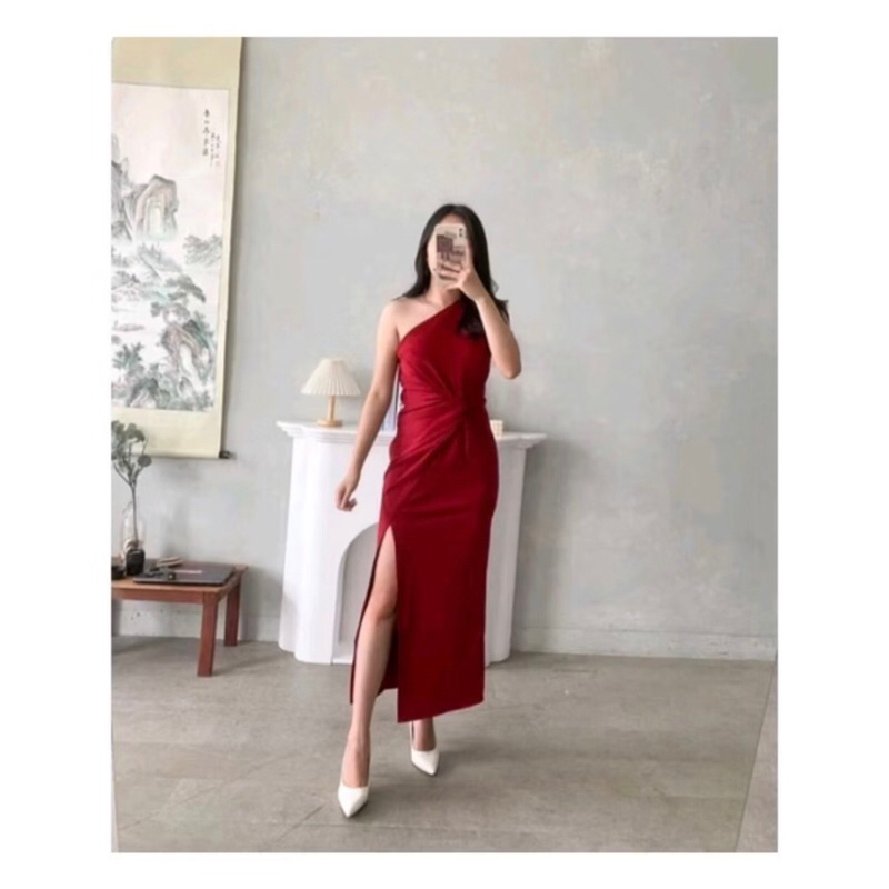 DRESS PESTA - DRESS SCUBA WANITA ONE SHOULDER