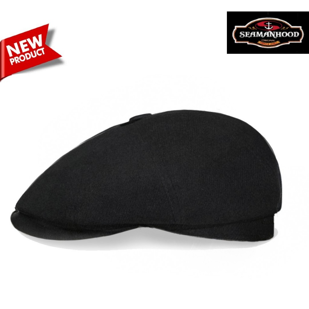 Topi Newsboy Hat Gatsby Style Original Flat Cap Wool Black