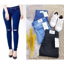 PRADA SOBEK- JEANS PENSIL WANITA MODEL SOBEK LUTUT SIZE 27-34 WARNA HITAM, ICE BLUE DAN NAVY