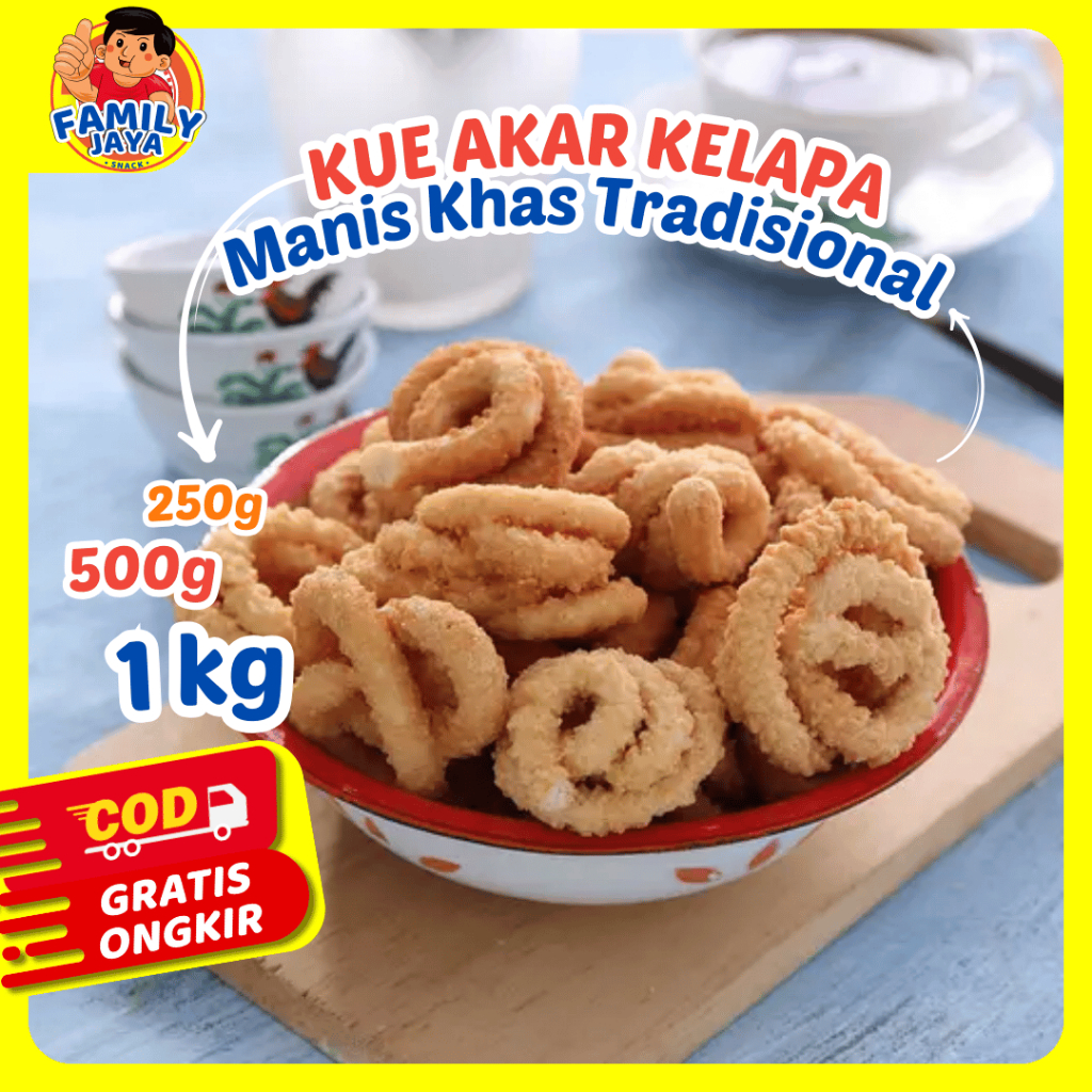 

Kue Akar Kelapa Tradisional Renyah Gurih Camilan Jadul Khas Betawi 250gr 500gr 1000gr