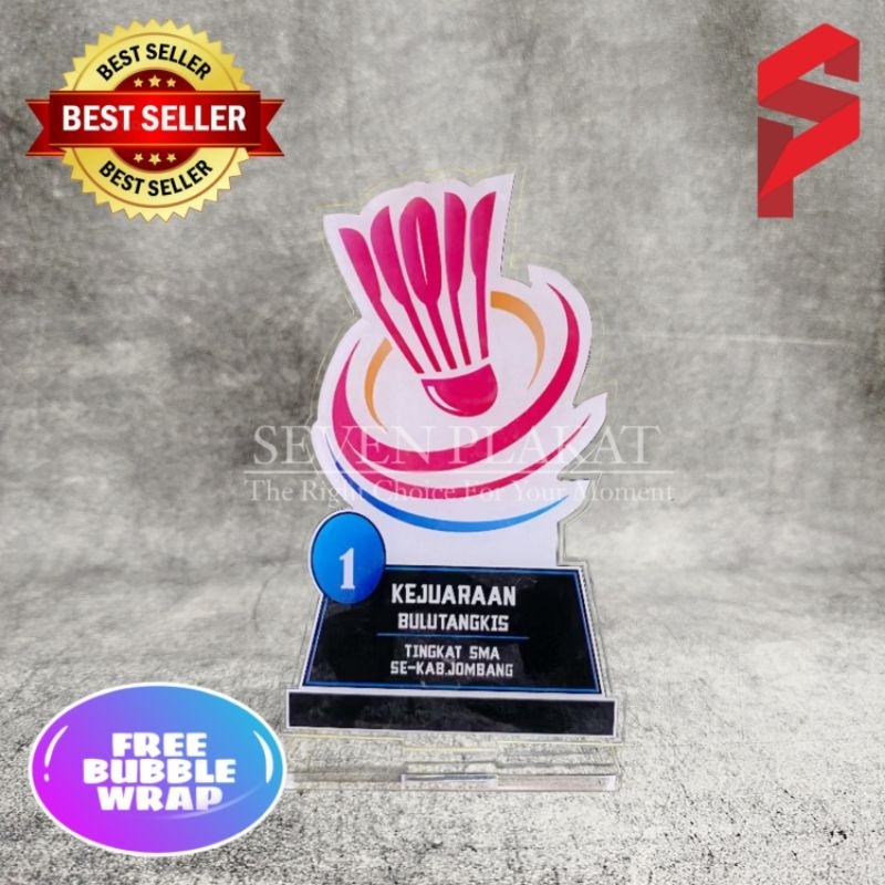 Plakat Akrilik Badminton, Plakat Bulu Tangkis, Plakat Lomba, Plakat Kejuaraan, Plakat Custom