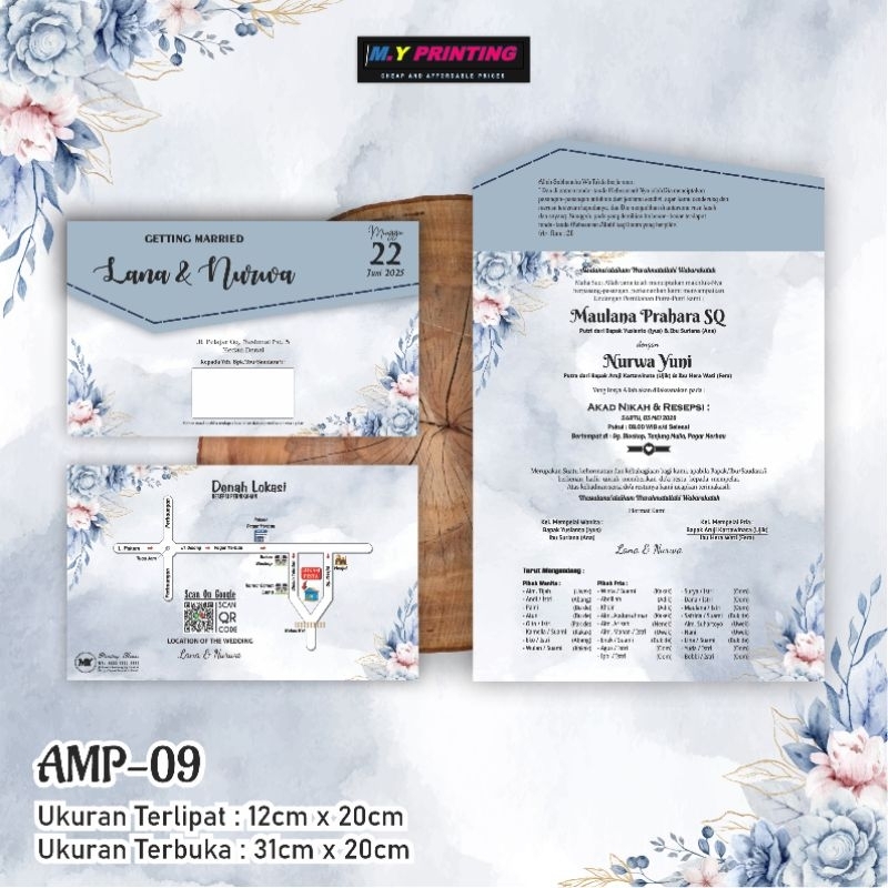 Undangan Pernikahan M.Y Printing Kode AMP Model Lipat 3 Semi Amplop Kekinian