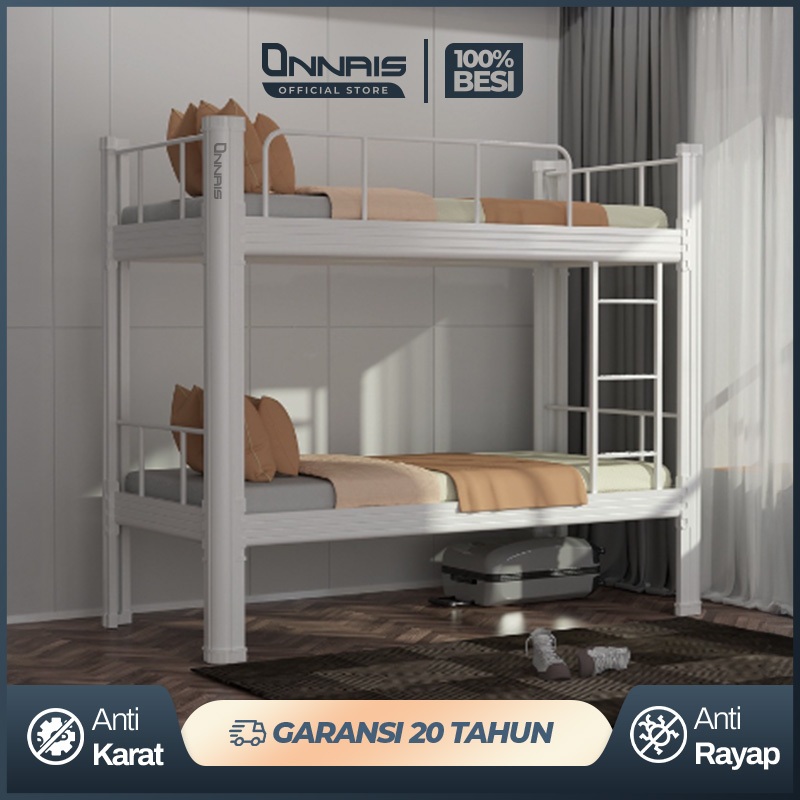 ONNAIS Ranjang Tingkat Besi Dipan Kasur Tingkat Bunk Bed Ranjang Susun Dipan Kasur Tempat Tidur Besi