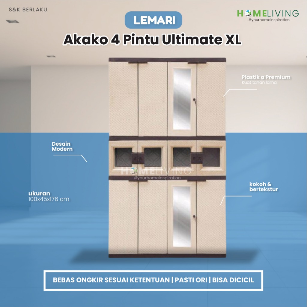 HOMELIVING-Lemari akako/lemari plastik/lemari 4 pintu/lemari stylish/lemari pakaian/lemari baju