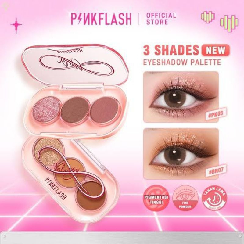 PINKFLASH EYESHADOW 3 SHADE PALETTE GLITER 3 WARNA CANTIK 