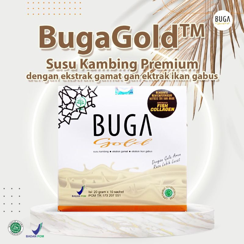 

1 Sachet Susu Kambing BUGA GOLD mengandung ekstrak ikan gabus, ekstrak gamat emas, collagen ikan dan gula aren